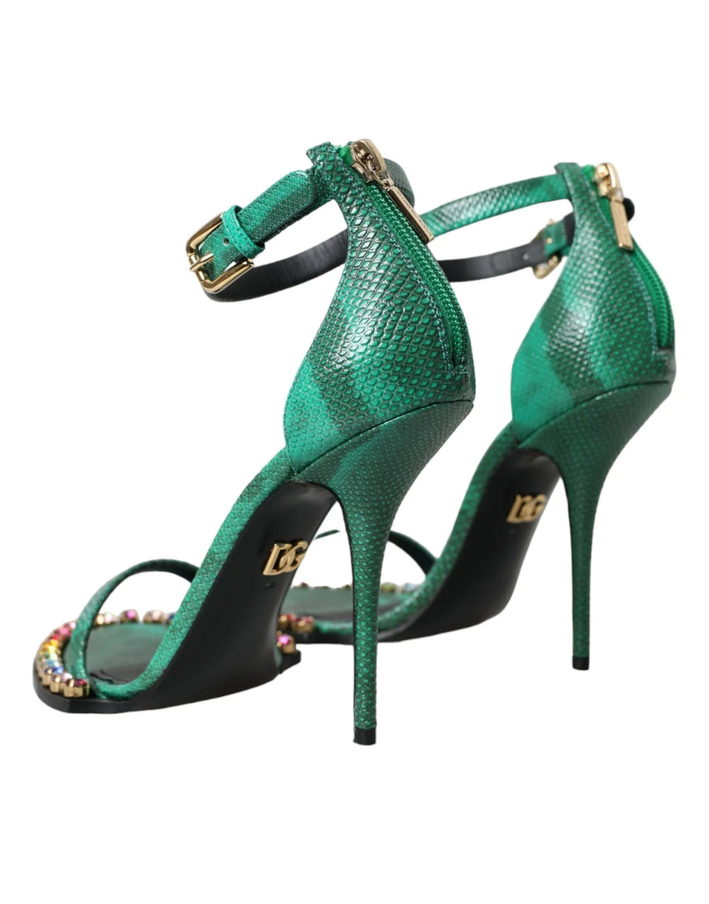 Dolce & Gabbana Green Exotic Leather Crystal Sandals Shoes - EU39/US8.5 - Sandals