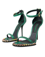 Dolce & Gabbana Green Exotic Leather Crystal Sandals Shoes - EU39/US8.5 - Sandals