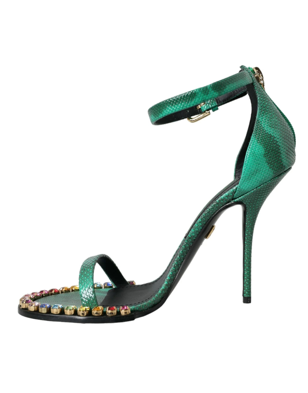 Dolce & Gabbana Green Exotic Leather Crystal Sandals Shoes - EU39/US8.5 - Sandals