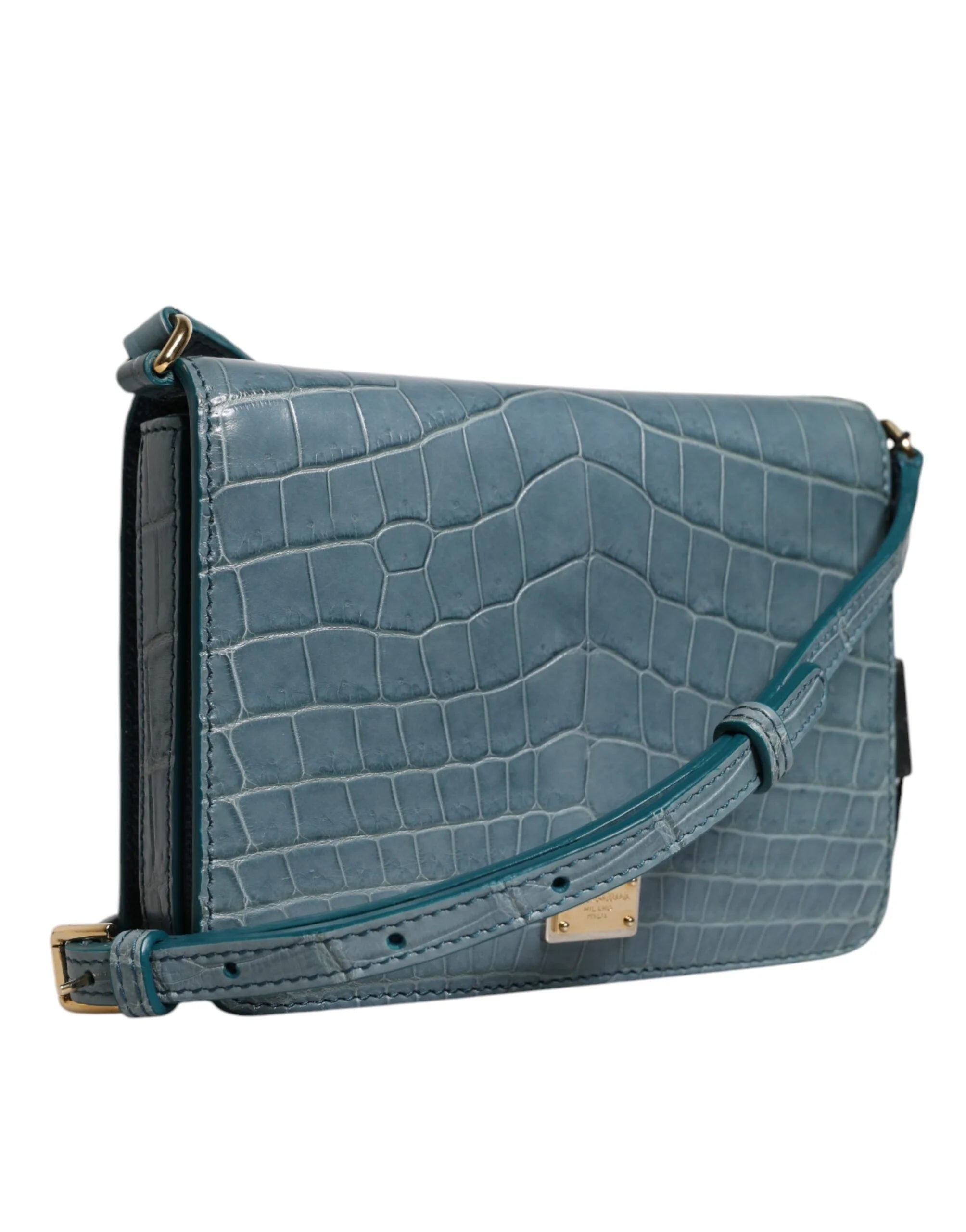 Dolce & Gabbana Green Exotic Leather DG Plaque Crossbody Mini Bag