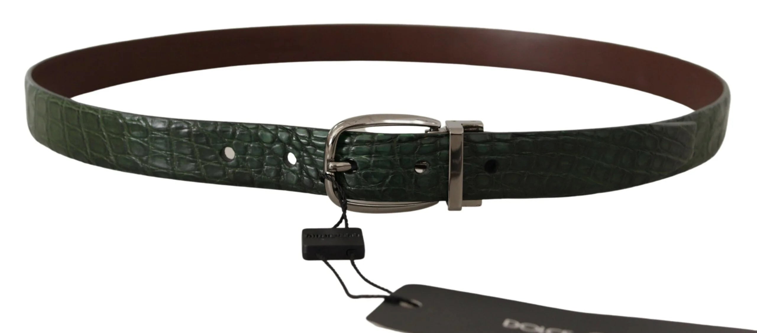 Dolce & Gabbana Green Exotic Leather Silver Buckle Belt - 95 cm / 38 Inches