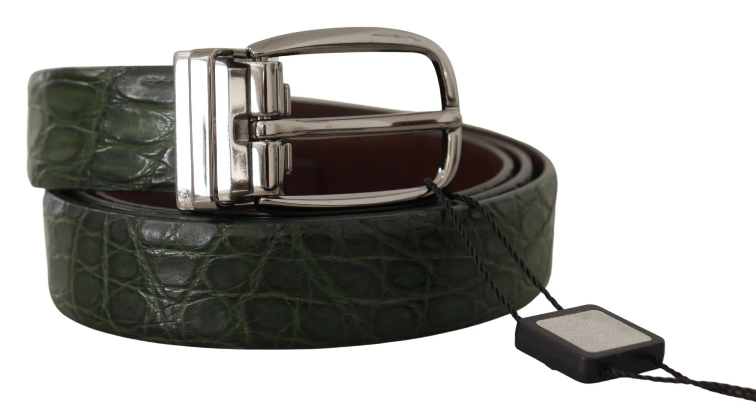 Dolce & Gabbana Green Exotic Leather Silver Buckle Belt - 95 cm / 38 Inches