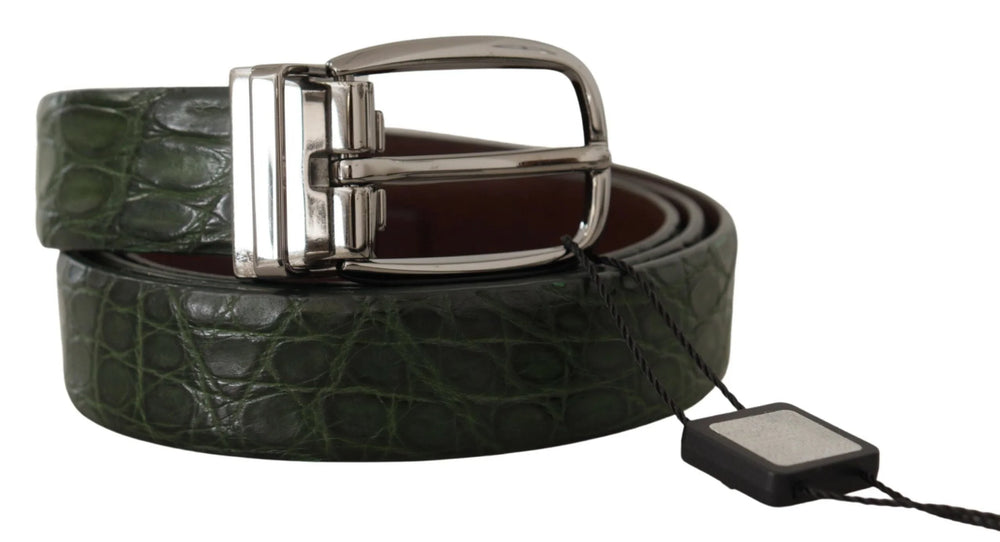 Dolce & Gabbana Green Exotic Leather Silver Buckle Belt - 95 cm / 38 Inches