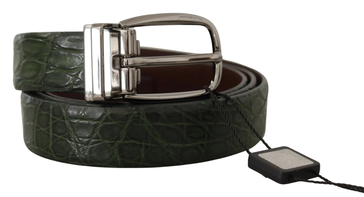Dolce & Gabbana Green Exotic Leather Silver Buckle Belt - 95 cm / 38 Inches