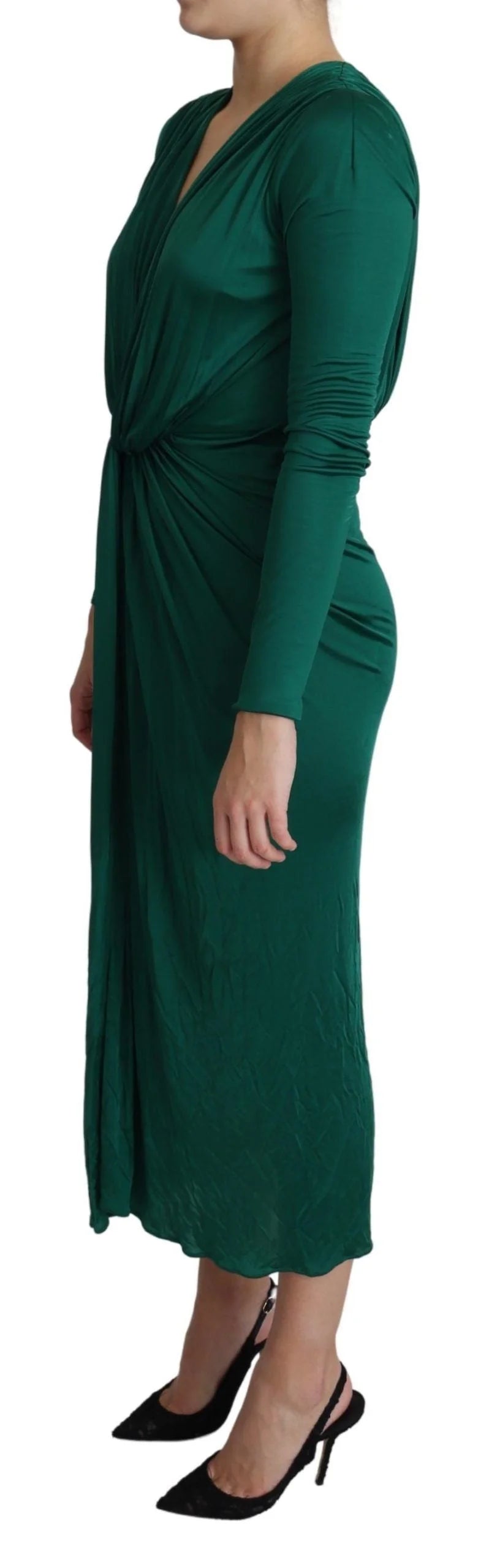 Dolce & Gabbana Green Fitted Silhouette Midi Viscose Dress - IT36 | XS - Dresses