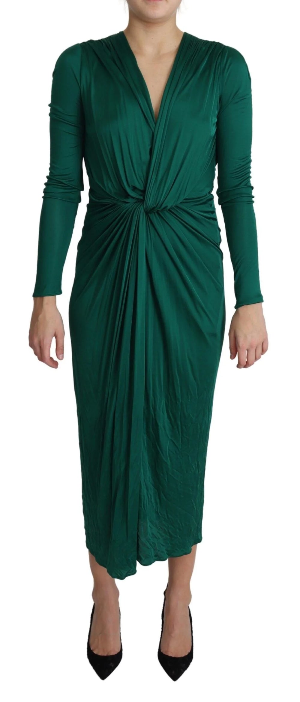 Dolce & Gabbana Green Fitted Silhouette Midi Viscose Dress - IT36 | XS - Dresses