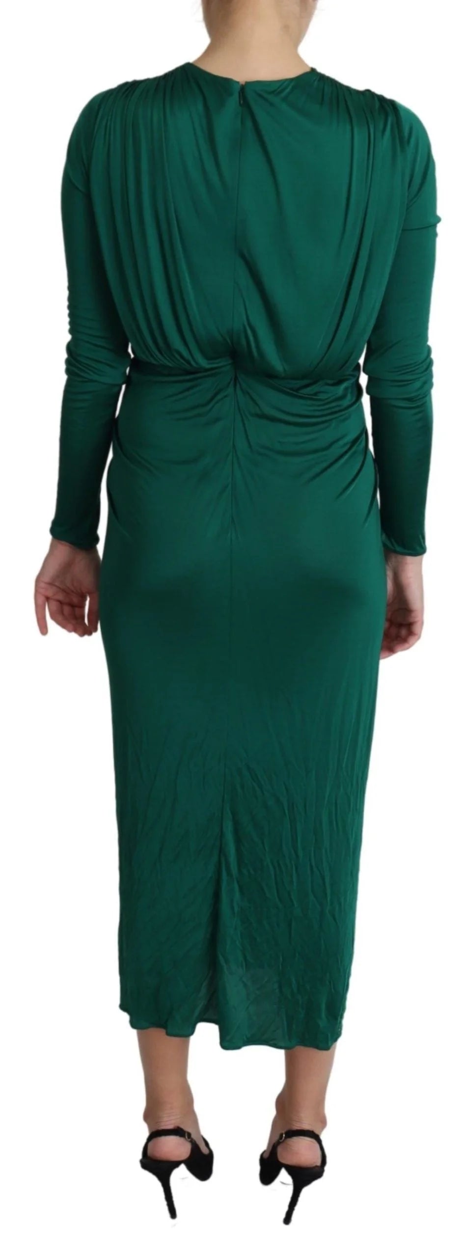 Dolce & Gabbana Green Fitted Silhouette Midi Viscose Dress - IT36 | XS - Dresses