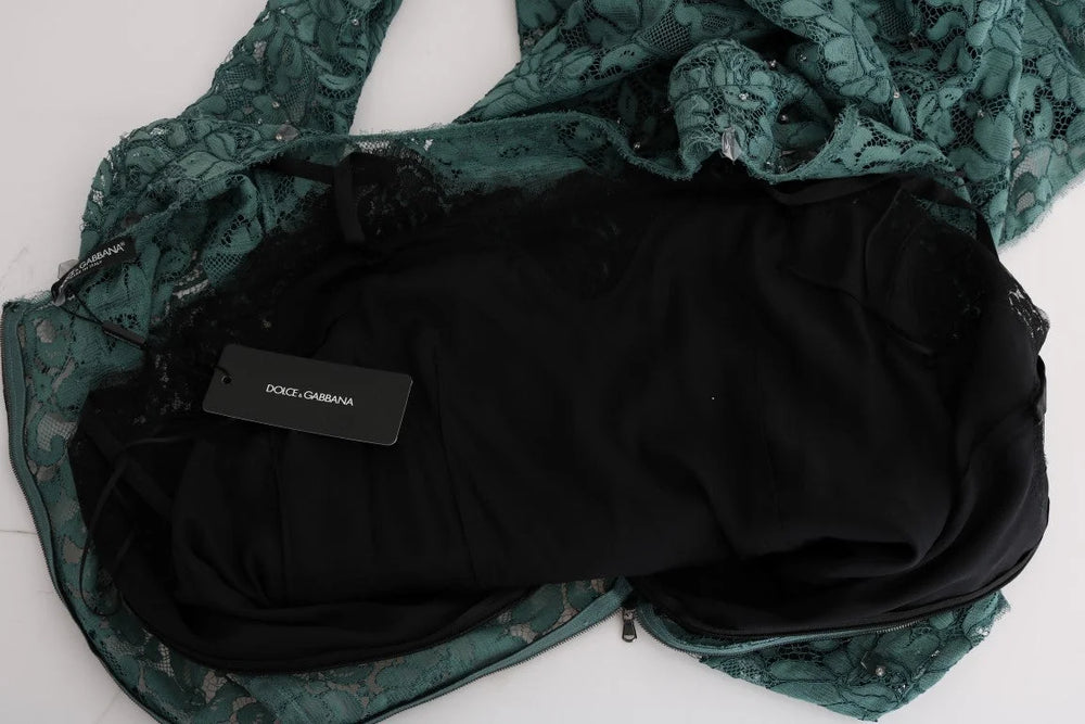 Dolce & Gabbana Green Floral Crystal Ricamo Sheath Dress - IT42|M - Dresses