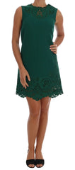 Dolce & Gabbana Green Floral Cutout Silk Wool Dress - Dresses