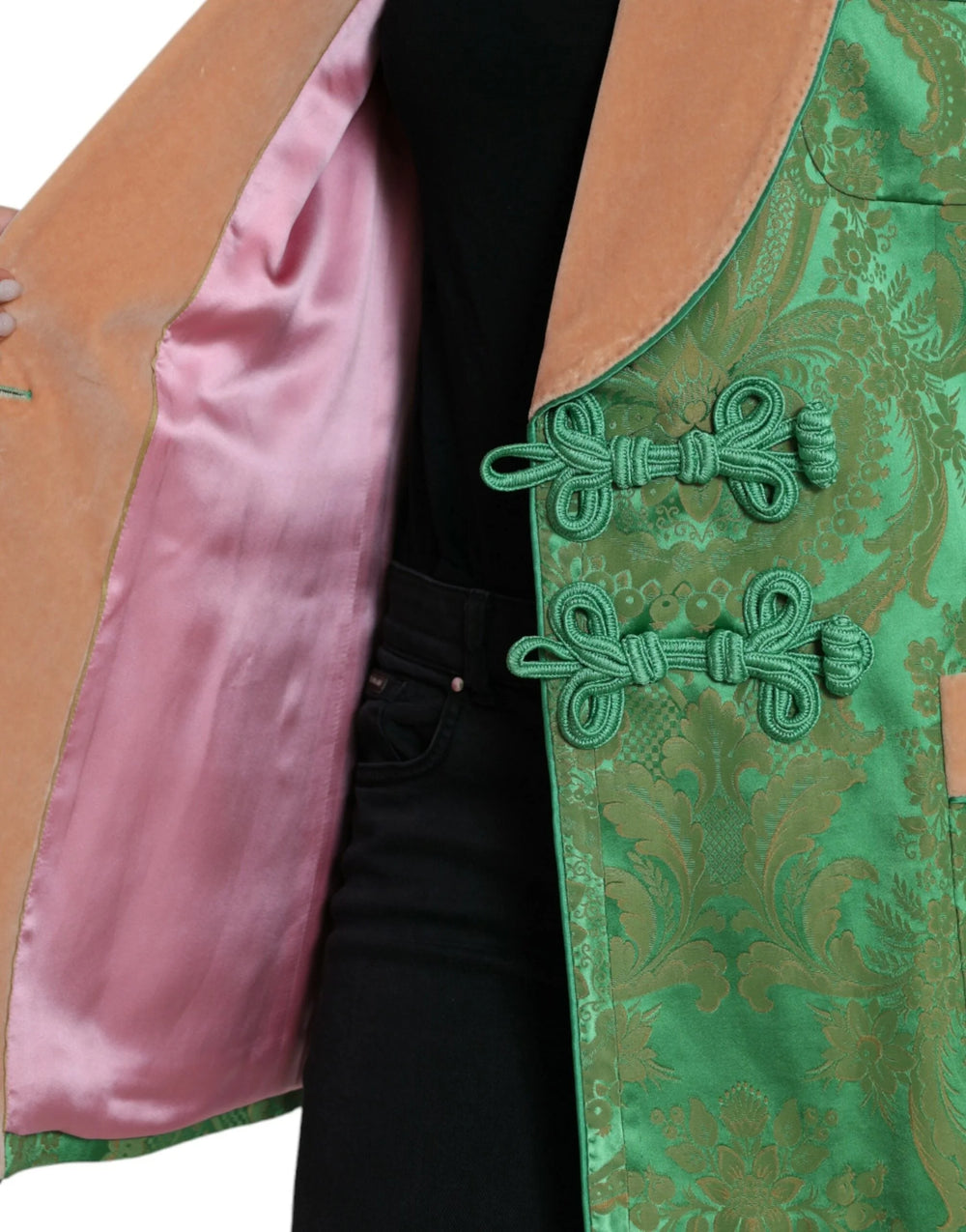 Dolce & Gabbana Green Floral Double Breasted Coat Jacket - IT40|S - Wrap Coats