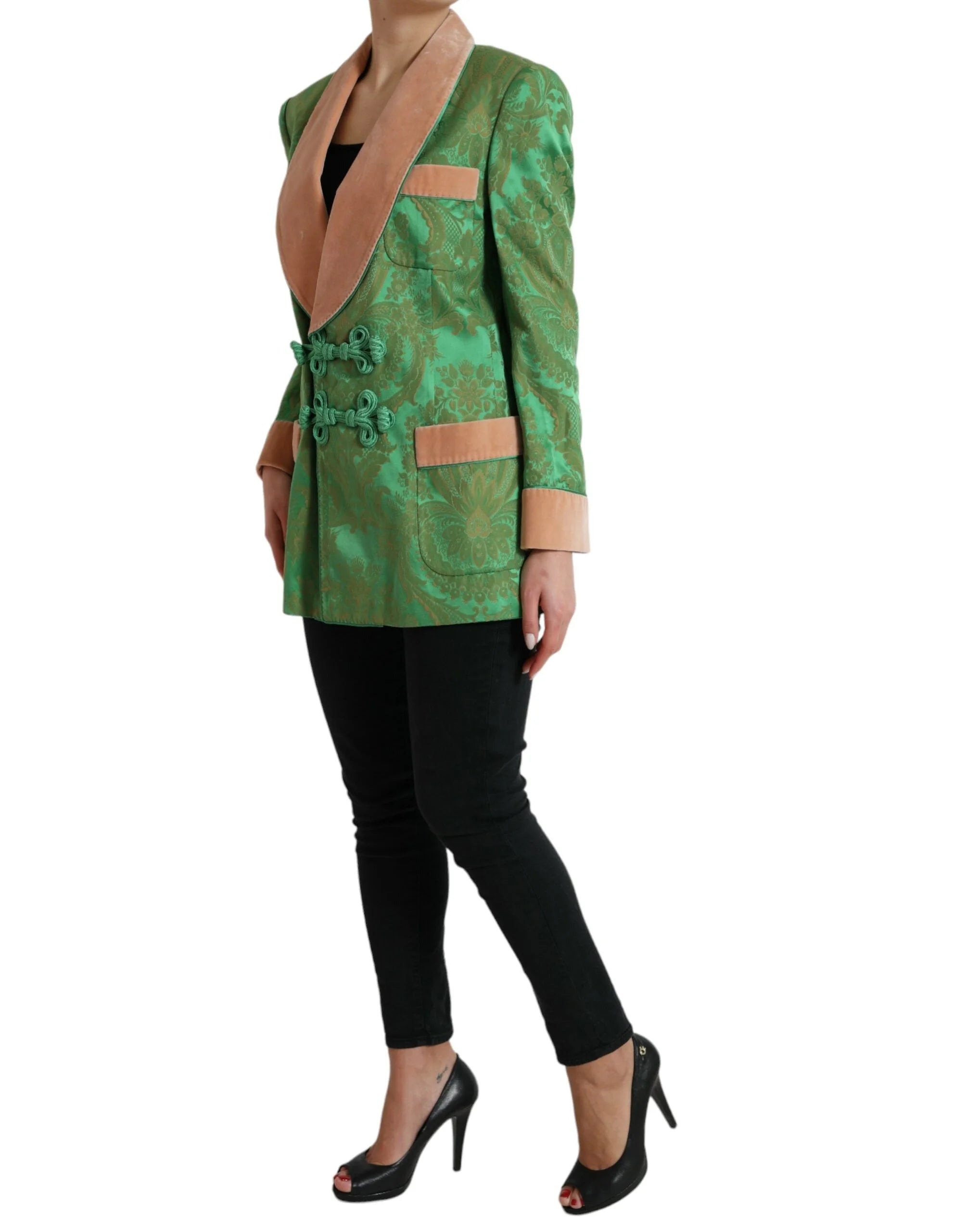 Dolce & Gabbana Green Floral Double Breasted Coat Jacket - IT40|S - Wrap Coats