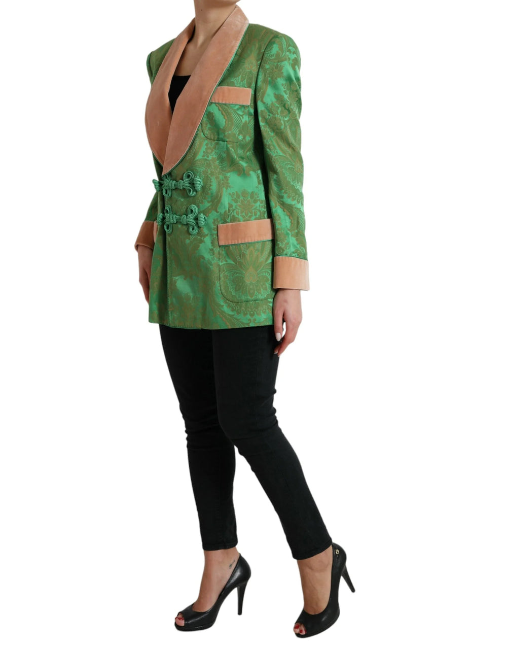Dolce & Gabbana Green Floral Double Breasted Coat Jacket - IT40|S - Wrap Coats