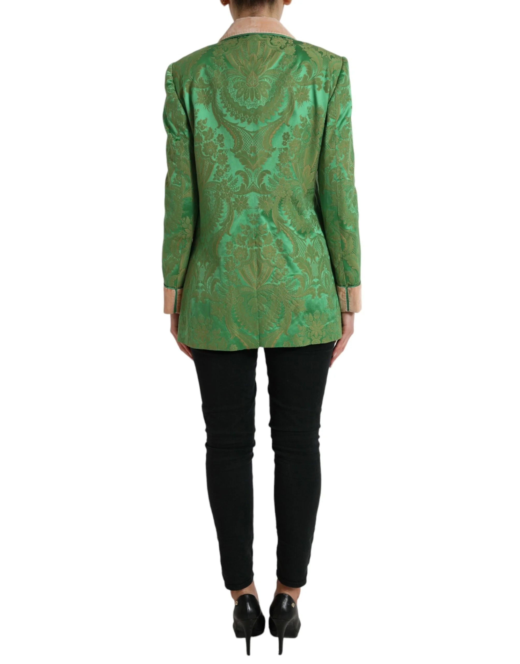 Dolce & Gabbana Green Floral Double Breasted Coat Jacket - IT40|S - Wrap Coats