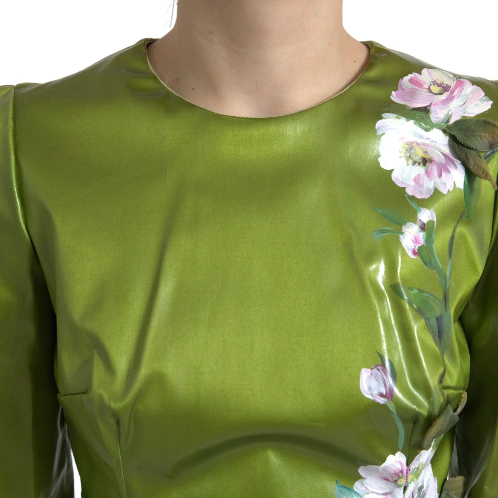 Dolce & Gabbana Green Floral Embellished Sheath Midi Dress - IT40|S - Dresses