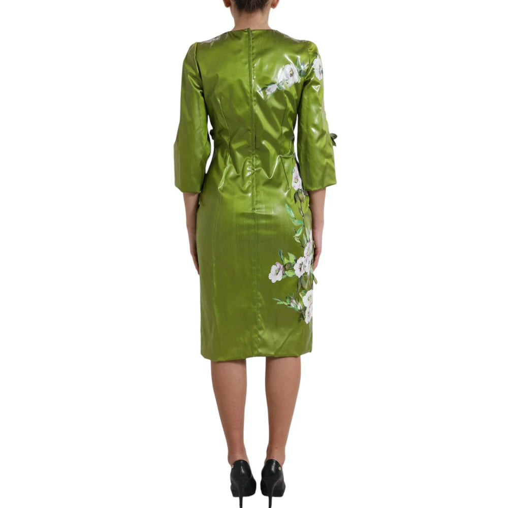 Dolce & Gabbana Green Floral Embellished Sheath Midi Dress - IT40|S - Dresses