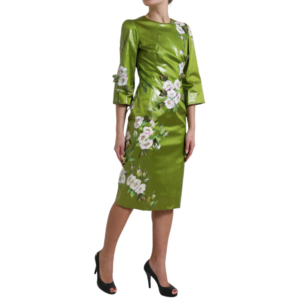 Dolce & Gabbana Green Floral Embellished Sheath Midi Dress - IT40|S - Dresses