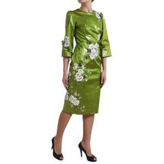 Dolce & Gabbana Green Floral Embellished Sheath Midi Dress - IT40|S - Dresses