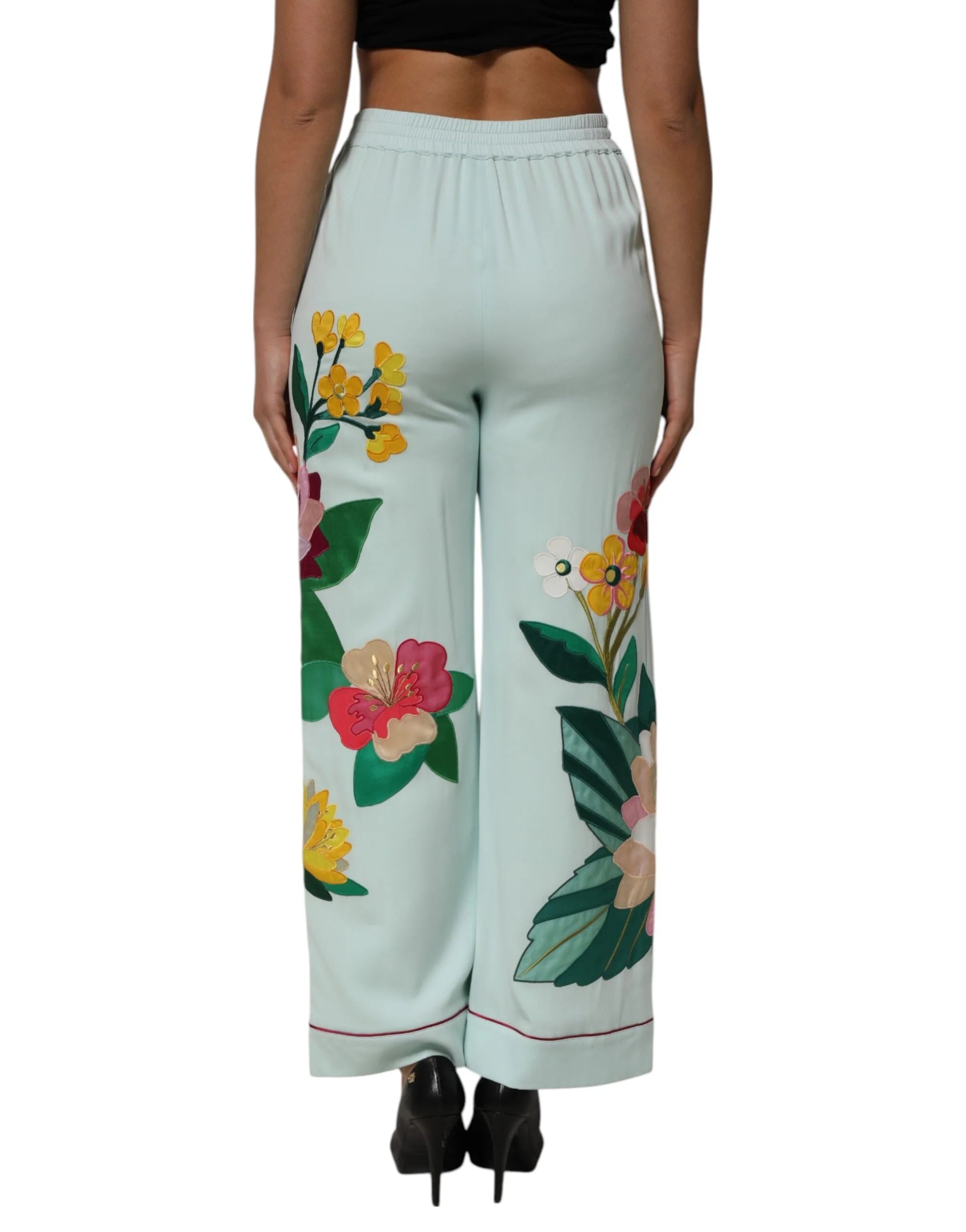 Dolce & Gabbana Green Floral Garterized Straight Pajama Pants - IT40|S