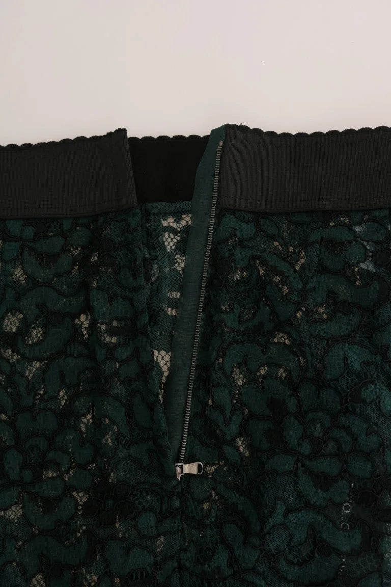 Dolce & Gabbana Green Floral Lace Leggings Pants - IT38|XS - Leggings
