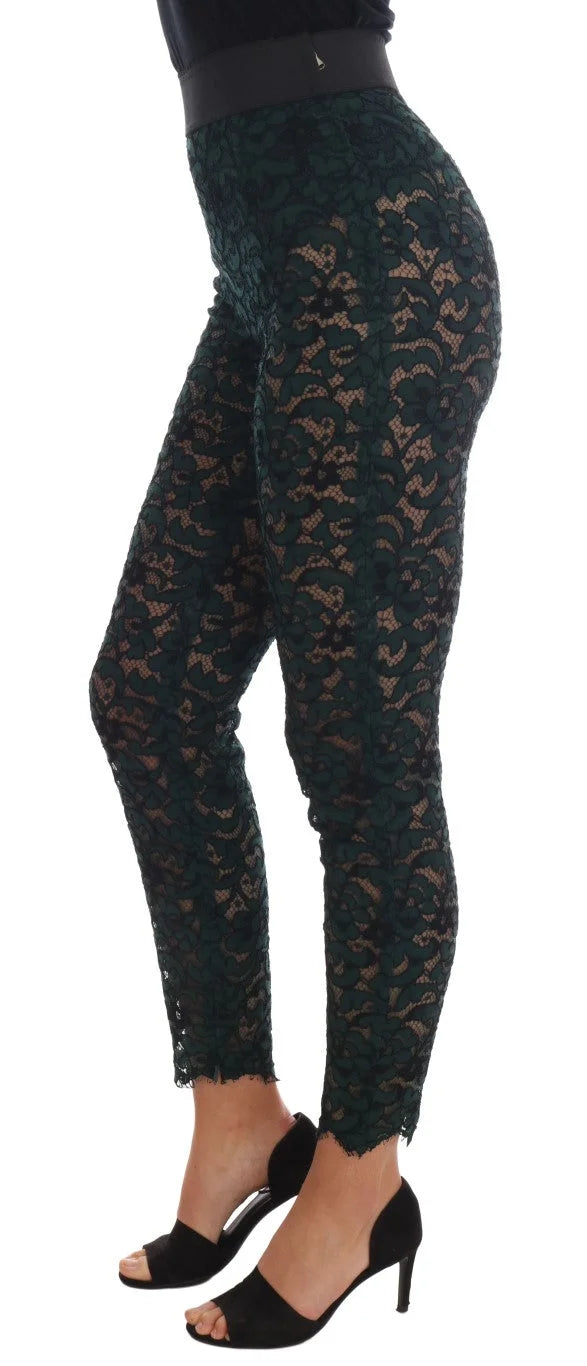 Dolce & Gabbana Green Floral Lace Leggings Pants - IT38|XS - Leggings