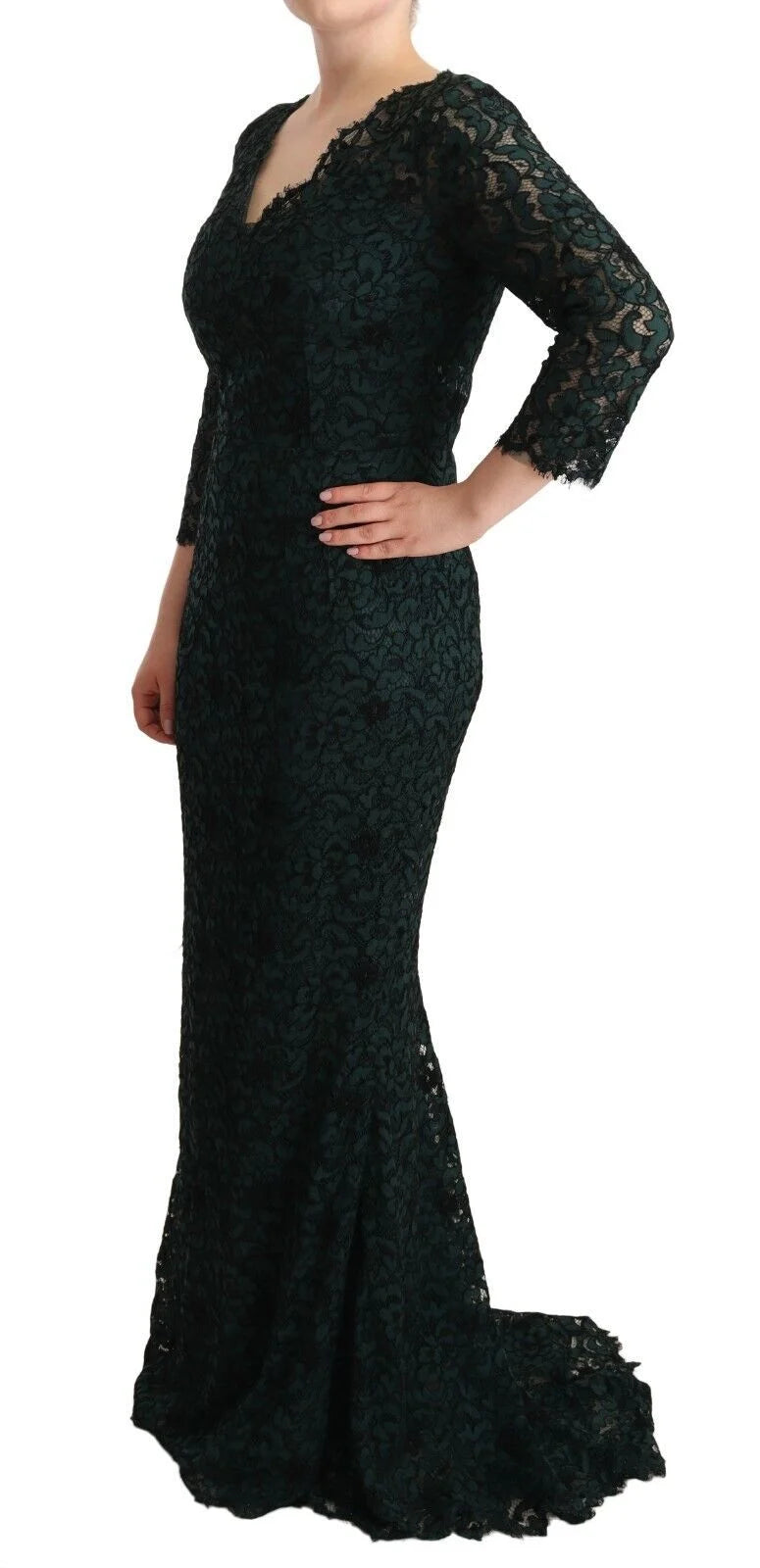 Dolce & Gabbana Green Floral Lace Maxi Floor Length Dress - IT44|L - Dresses