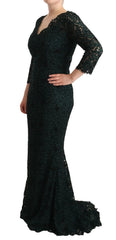 Dolce & Gabbana Green Floral Lace Maxi Floor Length Dress - IT44|L - Dresses