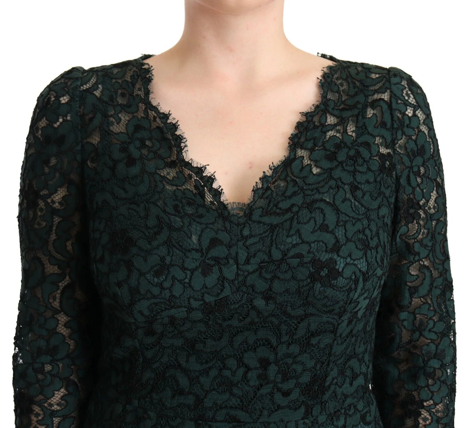 Dolce & Gabbana Green Floral Lace Maxi Floor Length Dress - IT44|L - Dresses