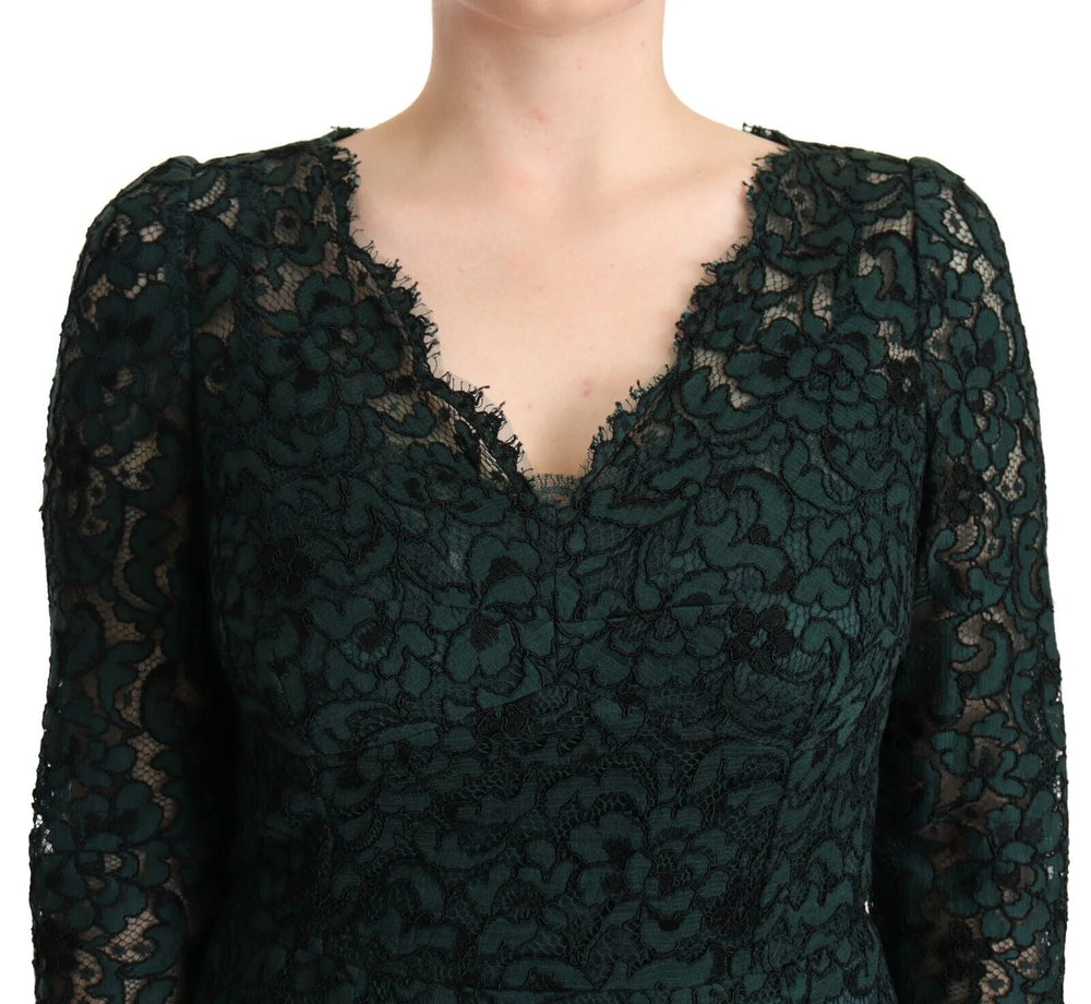 Dolce & Gabbana Green Floral Lace Maxi Floor Length Dress - IT44|L - Dresses