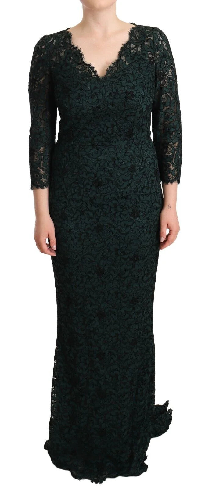 Dolce & Gabbana Green Floral Lace Maxi Floor Length Dress - IT44|L - Dresses