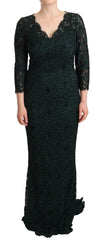 Dolce & Gabbana Green Floral Lace Maxi Floor Length Dress - IT44|L - Dresses