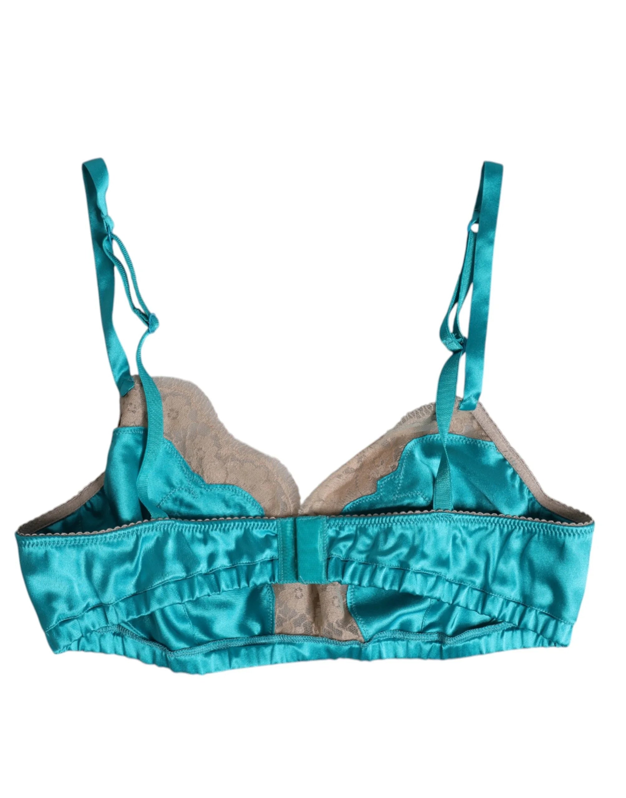 Dolce & Gabbana Green Floral Lace Silk Non Wire Bra Underwear - IT2 | S