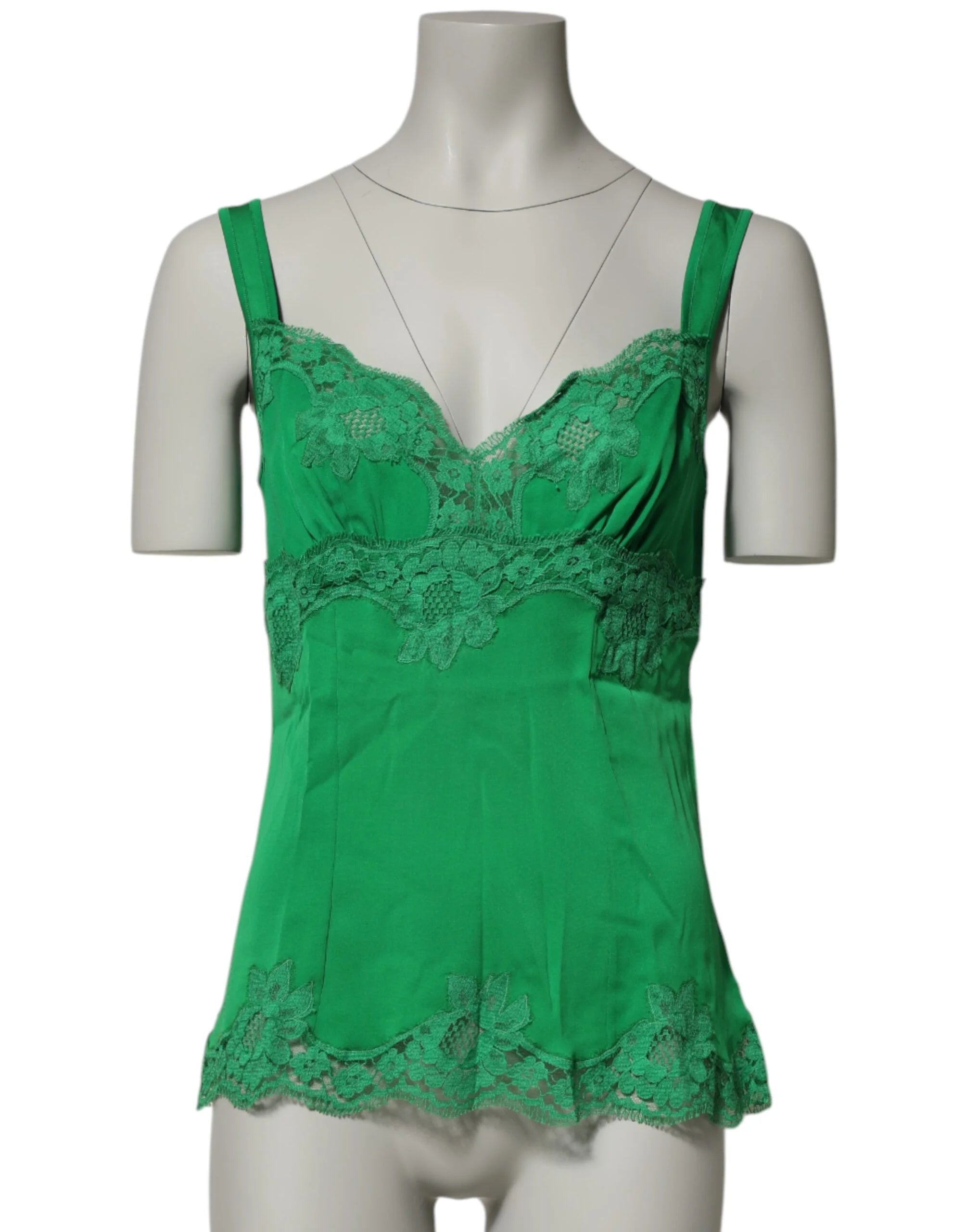 Dolce & Gabbana Green Floral Lace Tank Lingerie Top Underwear - Camisoles