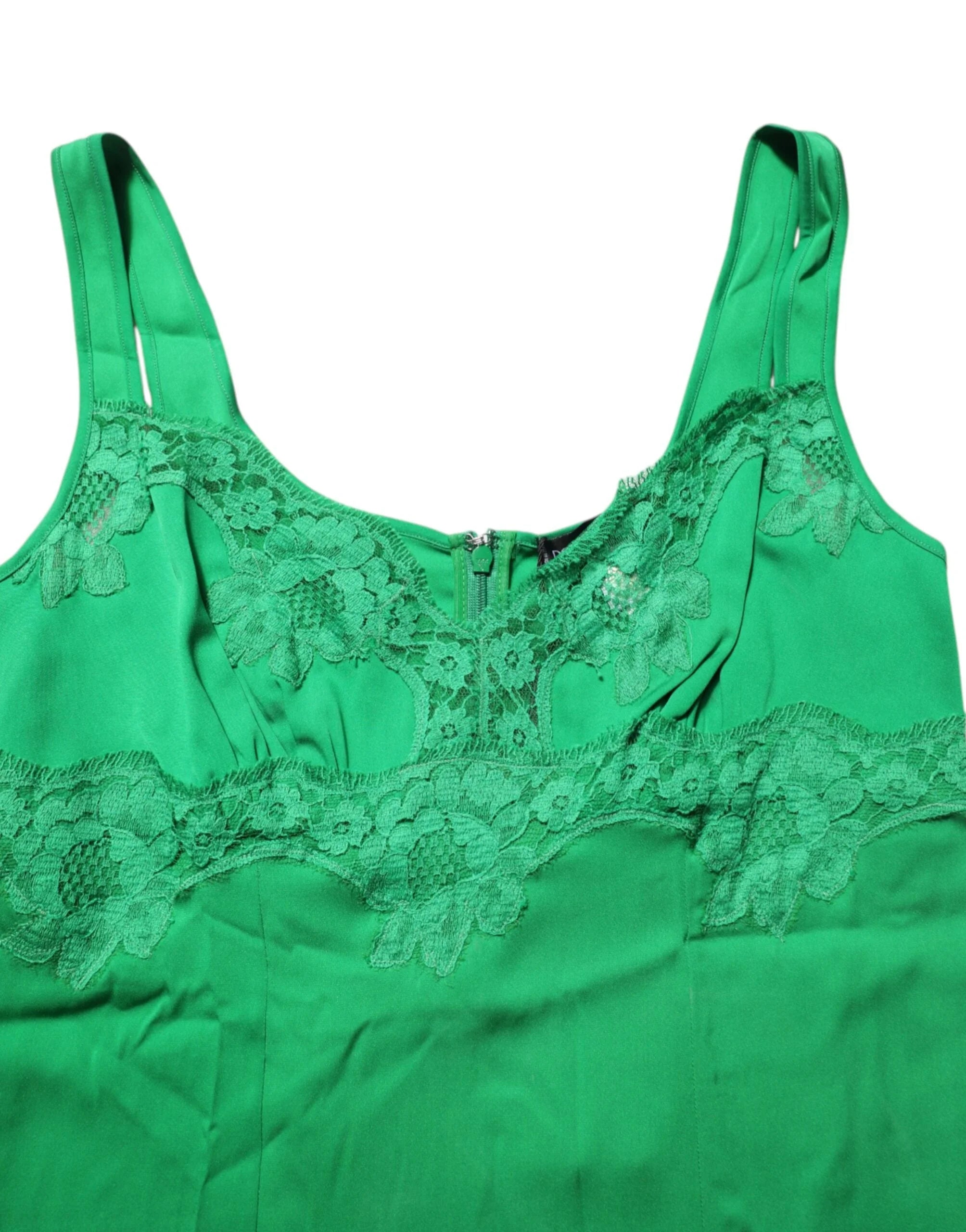 Dolce & Gabbana Green Floral Lace Tank Lingerie Top Underwear - Camisoles