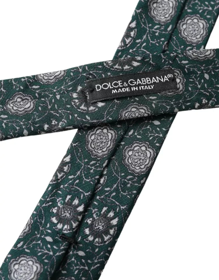 Dolce & Gabbana Green Floral Print Silk Adjustable Men Tie - Neckties