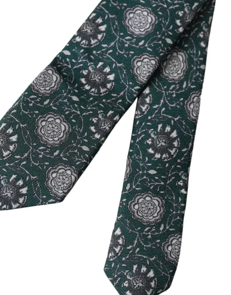 Dolce & Gabbana Green Floral Print Silk Adjustable Men Tie - Neckties