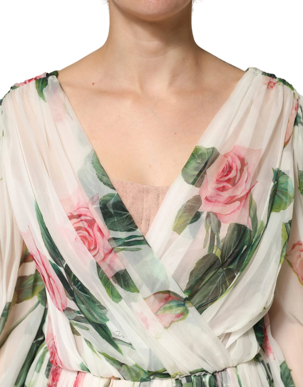 Dolce & Gabbana Green Floral Silk Wrap Midi Long Sleeve Dress - IT42|M