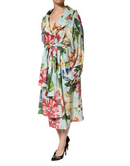 Dolce & Gabbana Green Floral Silk Wrap Midi Long Sleeve Dress - IT42|M