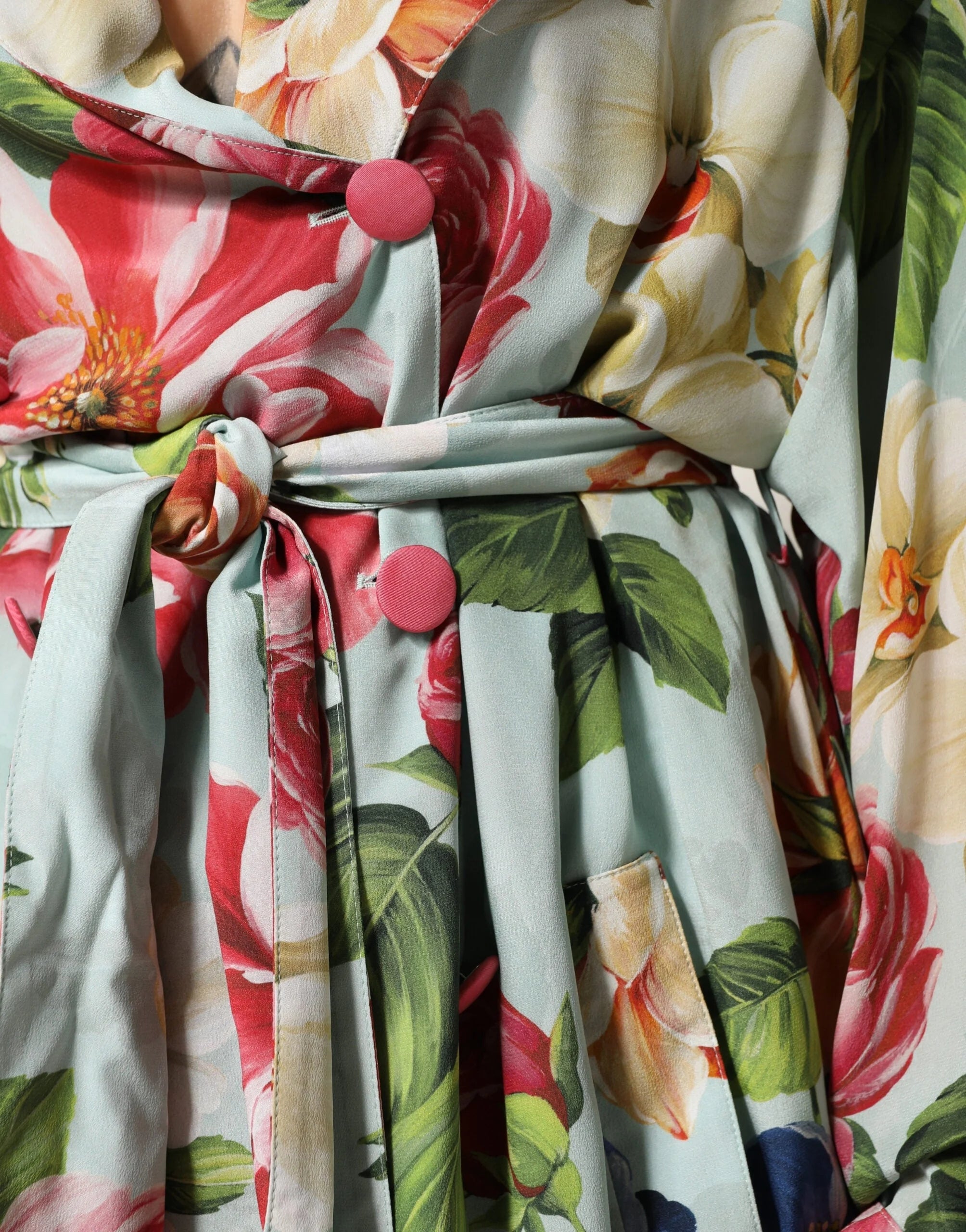 Dolce & Gabbana Green Floral Silk Wrap Midi Long Sleeve Dress - IT42|M