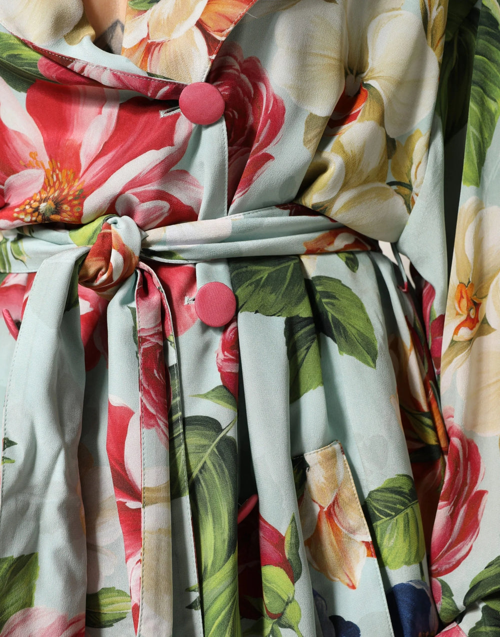 Dolce & Gabbana Green Floral Silk Wrap Midi Long Sleeve Dress - IT42|M