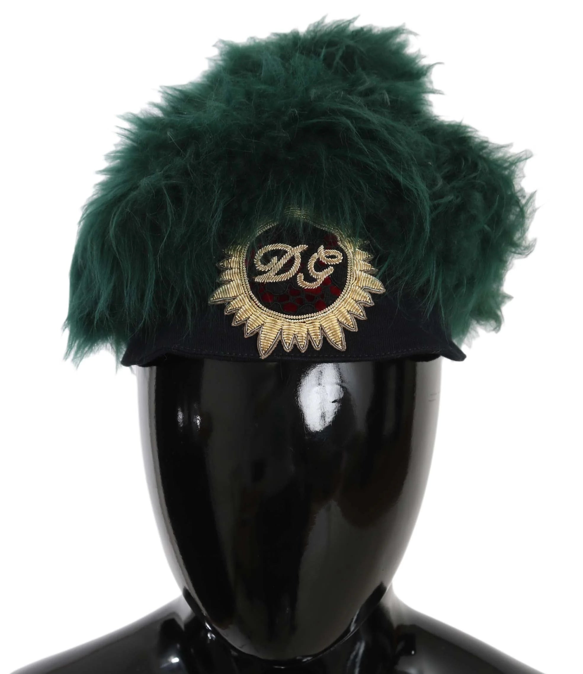 Dolce & Gabbana Green Fur DG Logo Embroidered Cloche Hat - 56 cm|XS