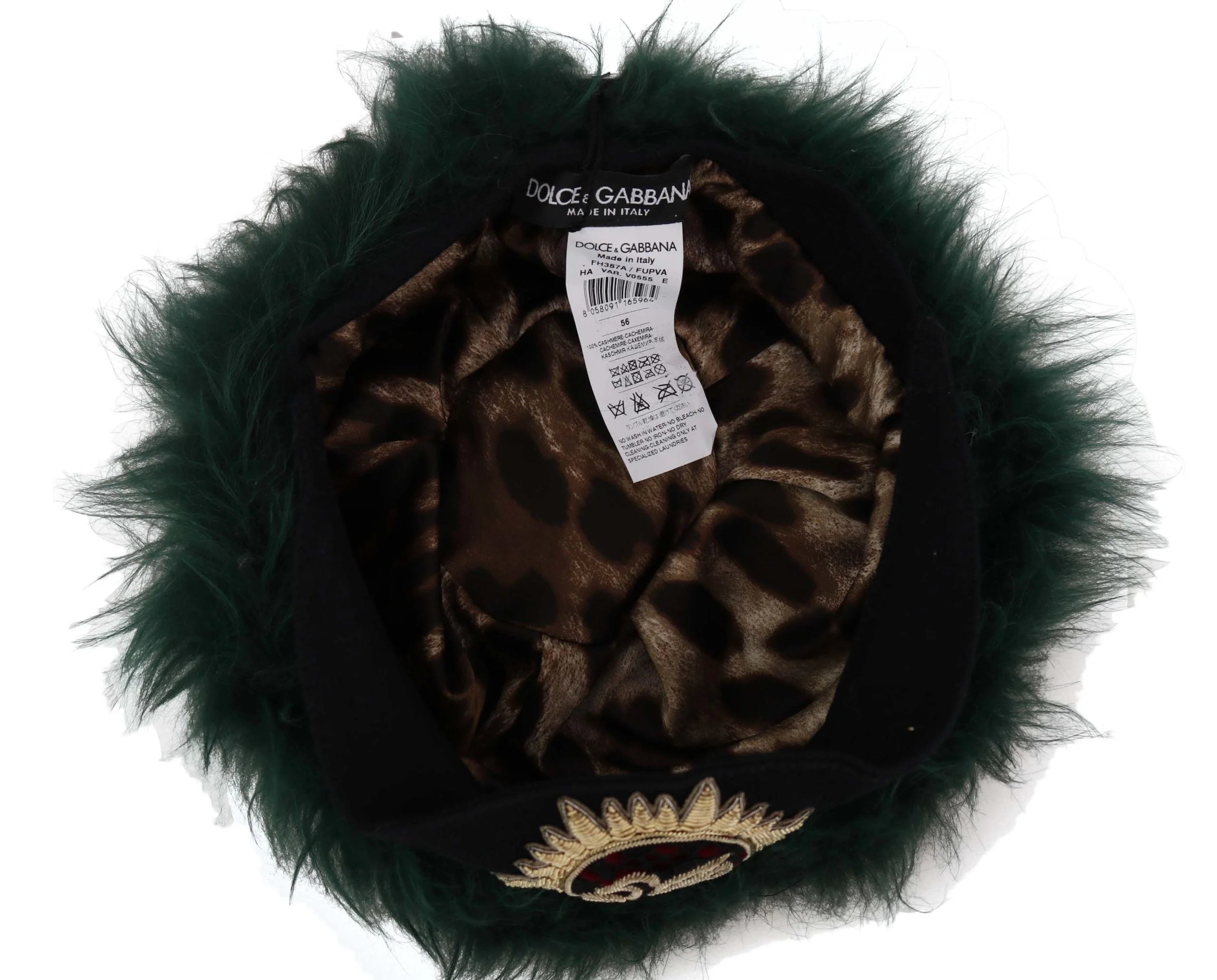 Dolce & Gabbana Green Fur DG Logo Embroidered Cloche Hat - 56 cm|XS