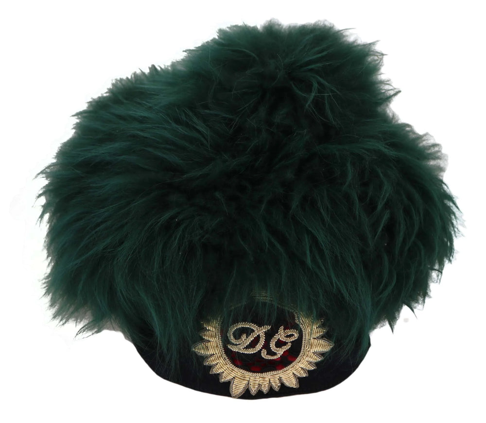 Dolce & Gabbana Green Fur DG Logo Embroidered Cloche Hat - 56 cm|XS - Hats