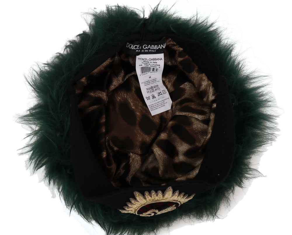Dolce & Gabbana Green Fur DG Logo Embroidered Cloche Hat - 56 cm|XS - Hats