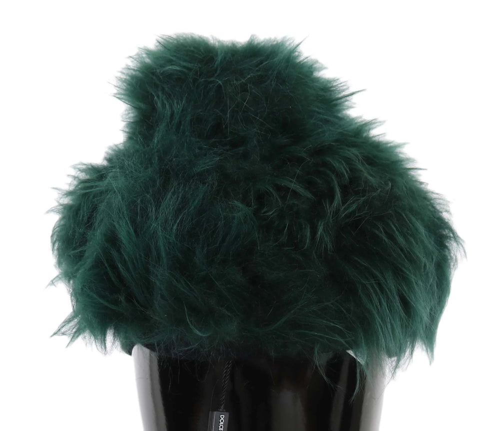 Dolce & Gabbana Green Fur DG Logo Embroidered Cloche Hat - 56 cm|XS - Hats