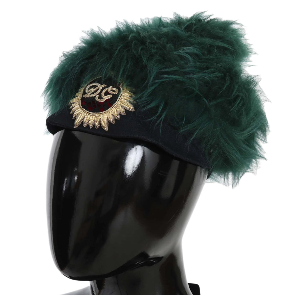 Dolce & Gabbana Green Fur DG Logo Embroidered Cloche Hat - 56 cm|XS - Hats