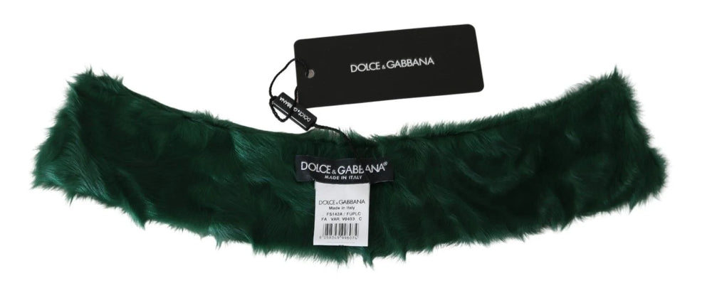 Dolce & Gabbana Green Fur Neck Collar Wrap Lambskin Scarf - Scarves & Shawls