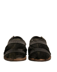 Dolce & Gabbana Green Gazelle Hair Leather Flats Sandals Shoes - Sandals