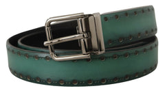 Dolce & Gabbana Green Giotto Leather Silver Metal Buckle Belt - 90 cm / 36 Inches - Belts