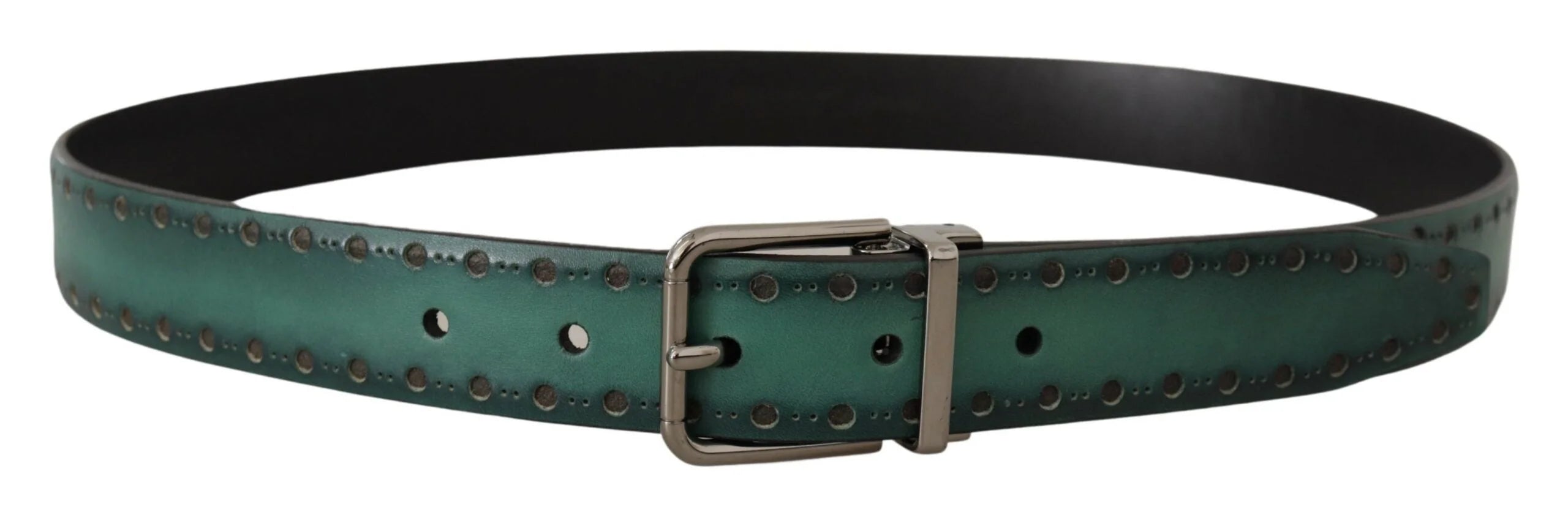 Dolce & Gabbana Green Giotto Leather Silver Metal Buckle Belt - 90 cm / 36 Inches - Belts