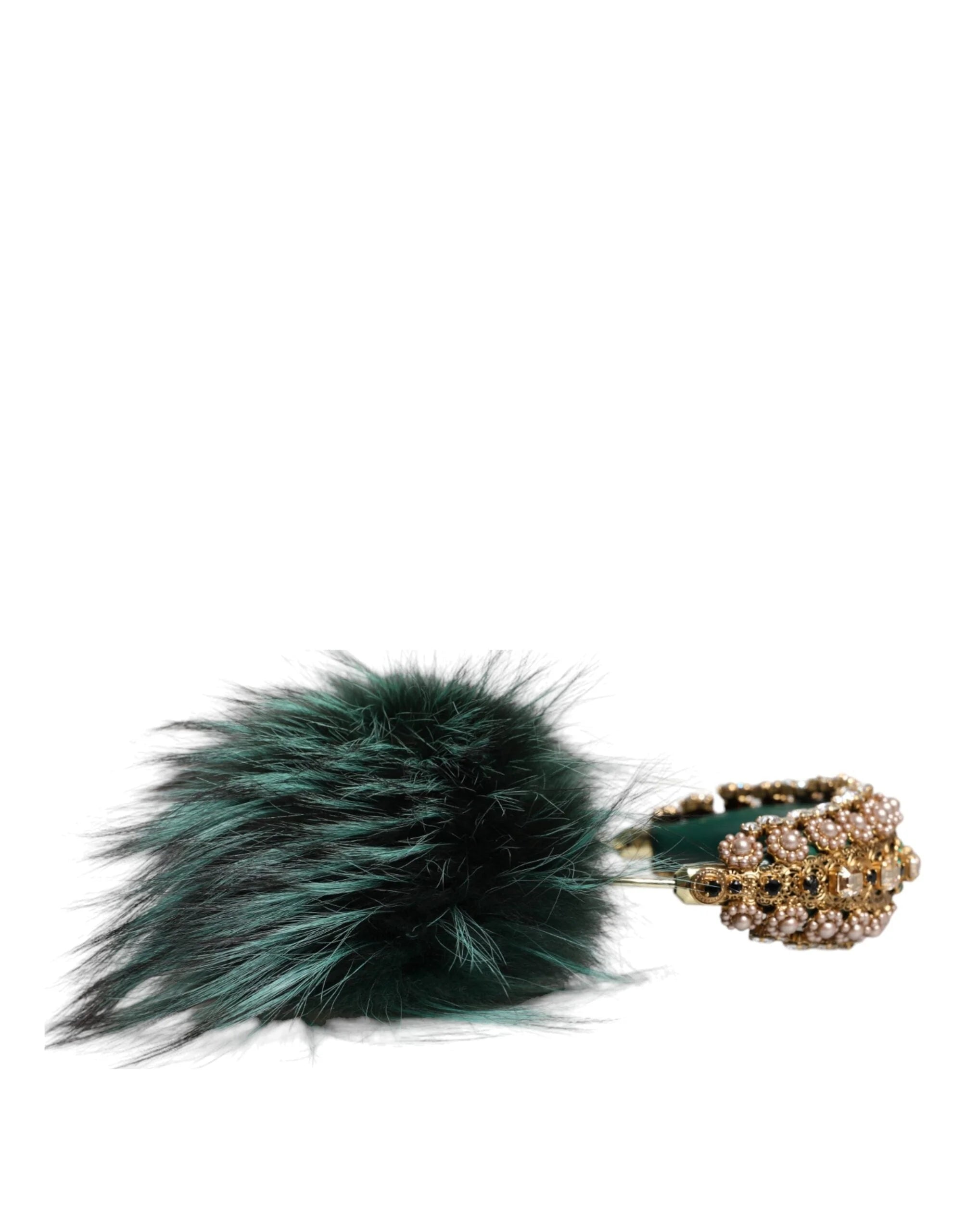 Dolce & Gabbana Green Gold Crystal Fur Headset Audio AUX Headphones - Headsets